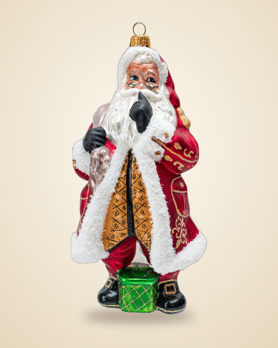 Hand-blown, hand-painted glass Santa Claus ornament